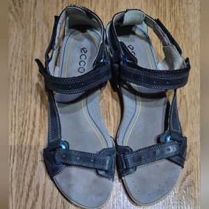 ECCO Black Leather Adjustable Strappy Sandals
